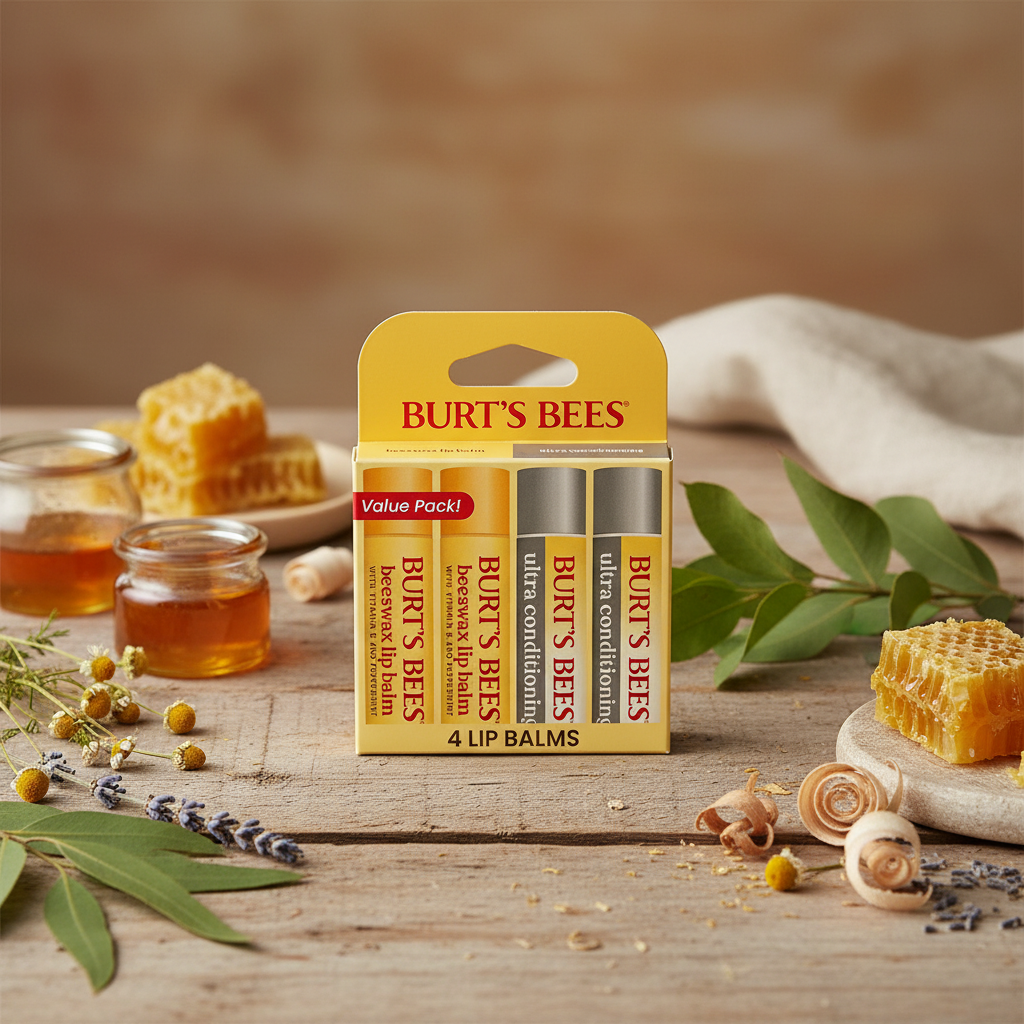 Burt's Bees Lip Balm Pack - 4 Tubes Natural Lip Care