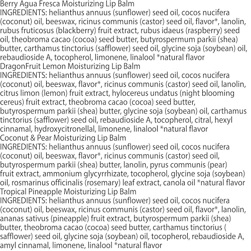 Burt's Bees Lip Balm - Pink Grapefruit, Mango, Coconut & Pear, and Pomegranate Pack, Lip Moisturizer With Beeswax, Tint-Free, Natural Origin Conditioning Treatment, 4 Tubes, 0.15 oz.