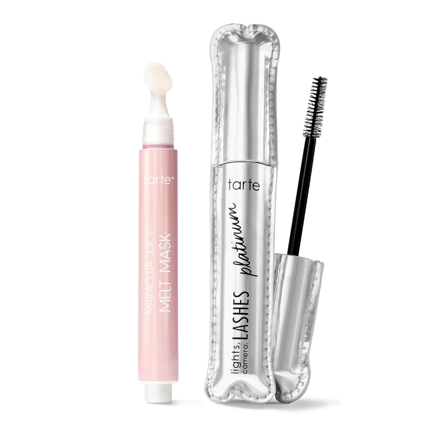 tarte lights, camera, lashes platinum voluminizing mascara and maracuja juicy melt mask
