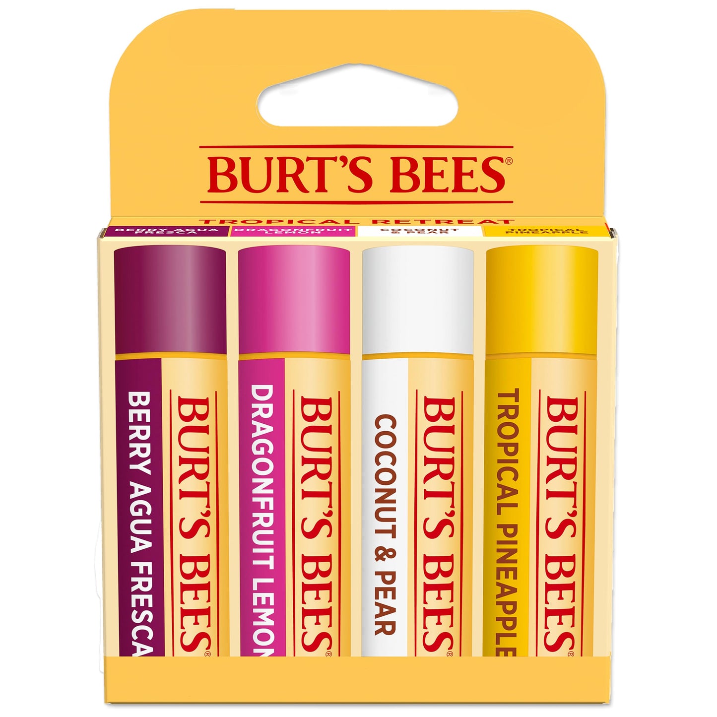 Burt's Bees Lip Balm - Pink Grapefruit, Mango, Coconut & Pear, and Pomegranate Pack, Lip Moisturizer With Beeswax, Tint-Free, Natural Origin Conditioning Treatment, 4 Tubes, 0.15 oz.