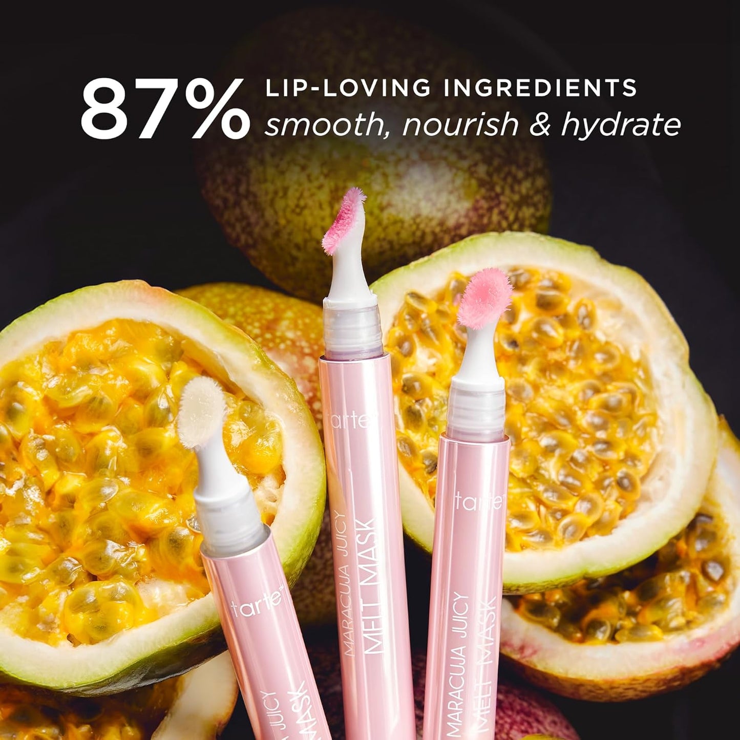 tarte lights, camera, lashes platinum voluminizing mascara and maracuja juicy melt mask