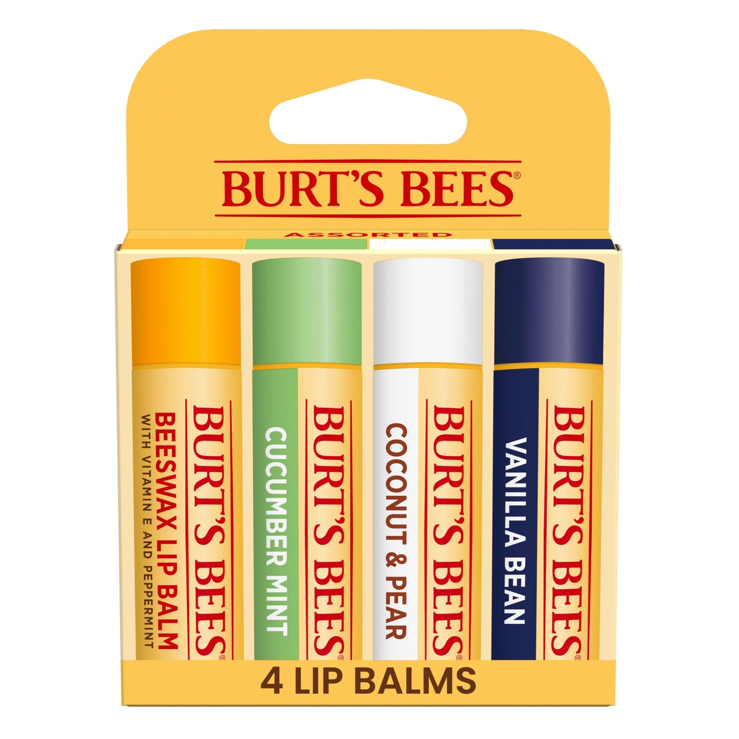 Burt's Bees Lip Balm - Pink Grapefruit, Mango, Coconut & Pear, and Pomegranate Pack, Lip Moisturizer With Beeswax, Tint-Free, Natural Origin Conditioning Treatment, 4 Tubes, 0.15 oz.