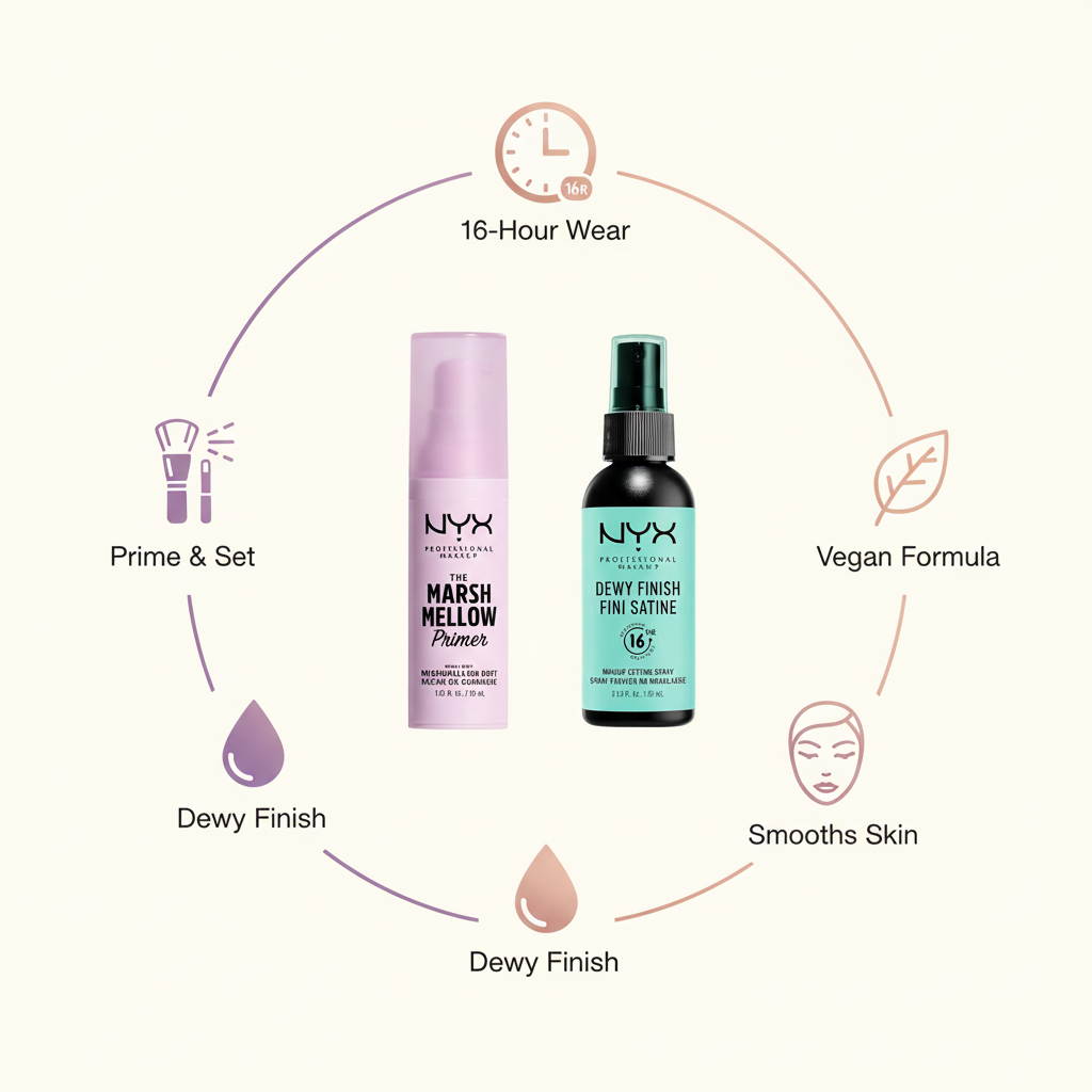 NYX Vegan Smoothing Primer & Dewy Setting Spray - 16HR Wear