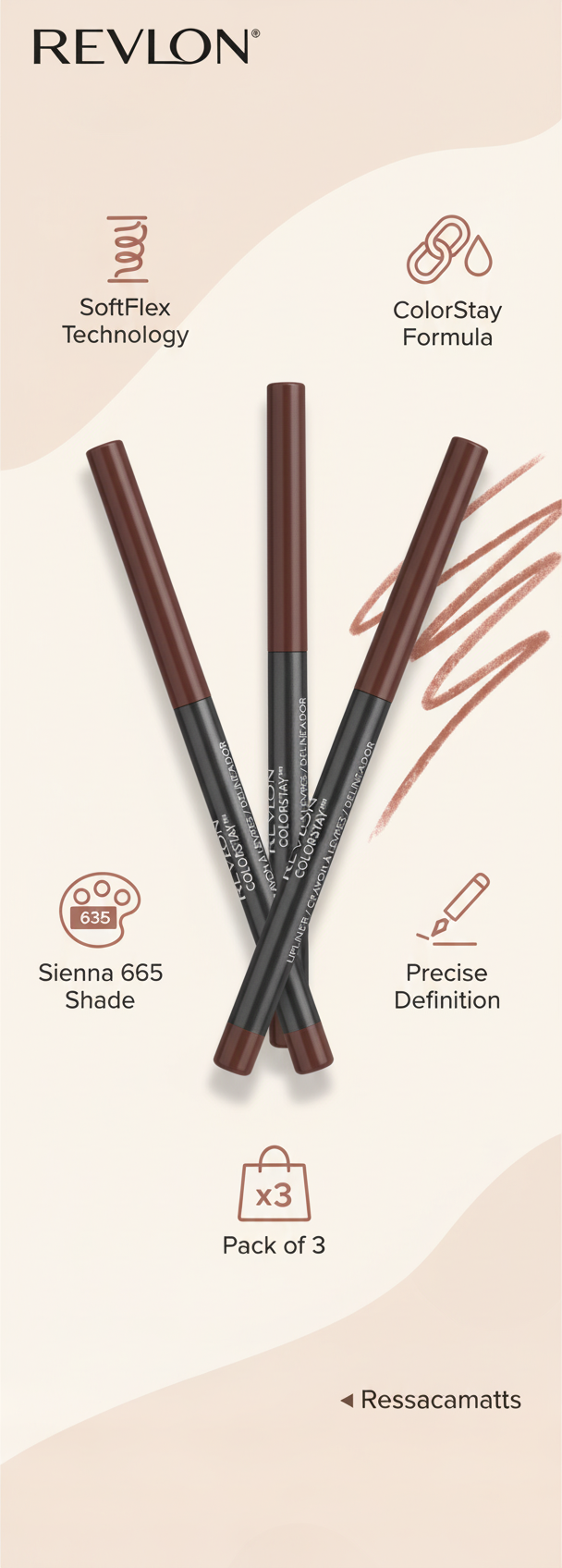 Revlon ColorStay Lipliner - Sienna 635 (Pack of 3)