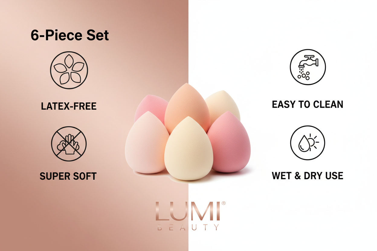 AOA Studio Makeup Sponge Set - 6 Pack Latex Free Blenders