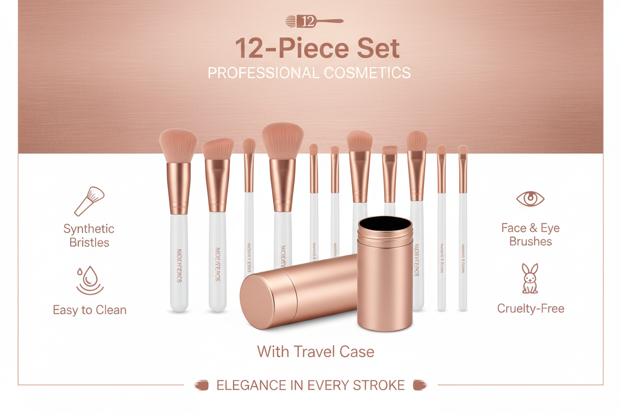 Makeup Brushes Set 12 Piece - Professional Synthetic Bristles with Case