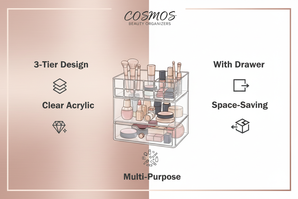 Vtopmart 3 Tier Clear Makeup Organizer with Drawer - Acrylic Storage