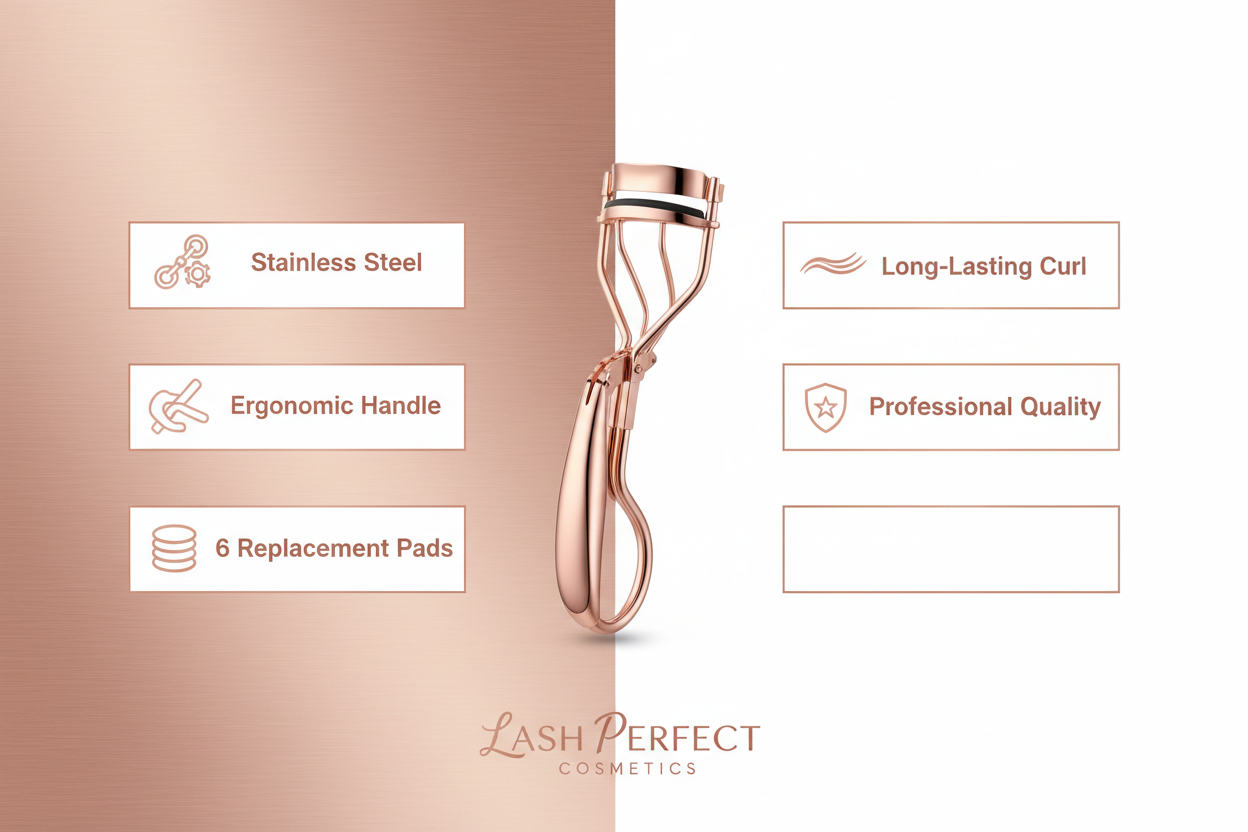 Kaasage Eyelash Curler - Professional Stainless Steel with 6 Pads